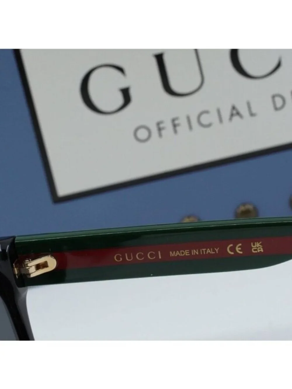 Gucci GG0341S 001 Square Sunglasses - Black and Green with Red Stripe\Grey